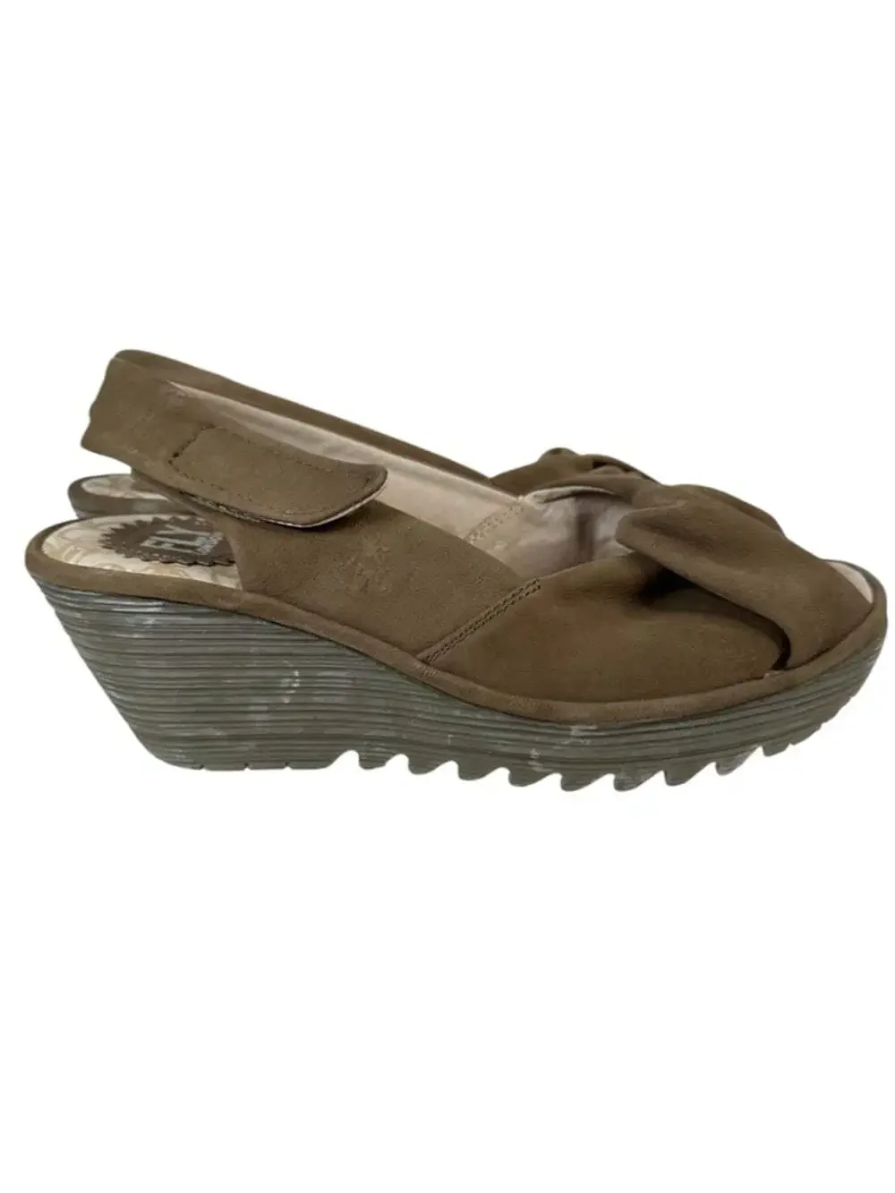 Fly London Yakin Harbor Tan Suede Knot Wedge Slingbacks Womens 40 9